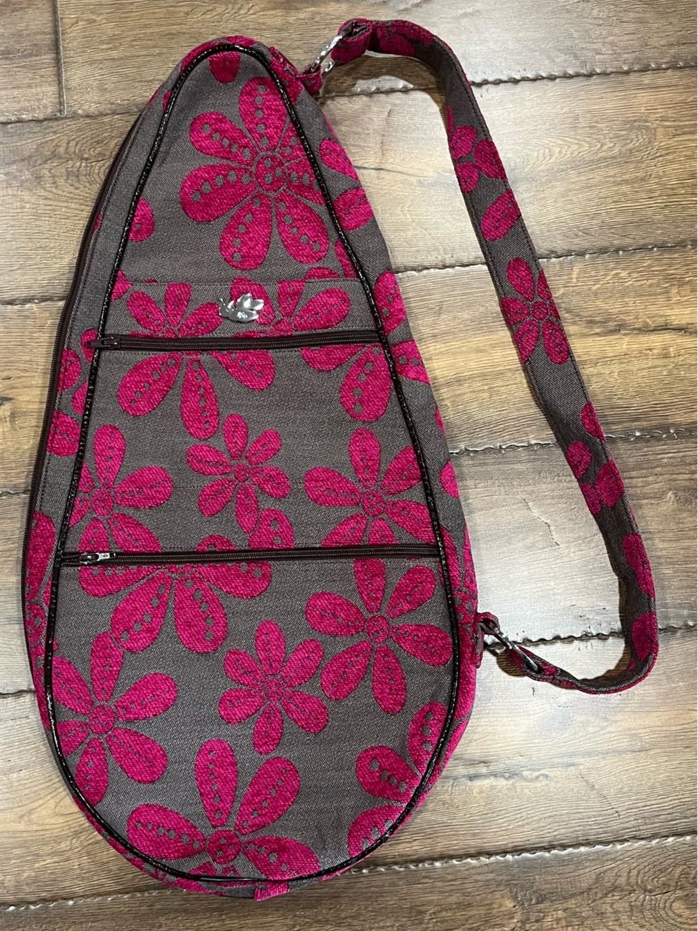 Women's Floral Sling Pickleball  Bag - Pink on Brown